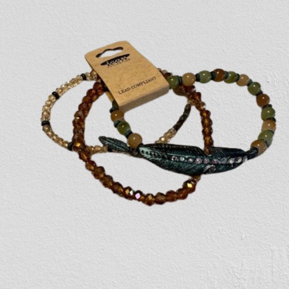 Trio of Bead and Feather Stretch Bracelets - Picture 4 of 5